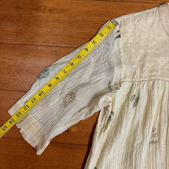 Buna Handmade Midi Dress Cream Cotton Silk Floral Buttons Med Cottagecore Fairy - Picture 13 of 16